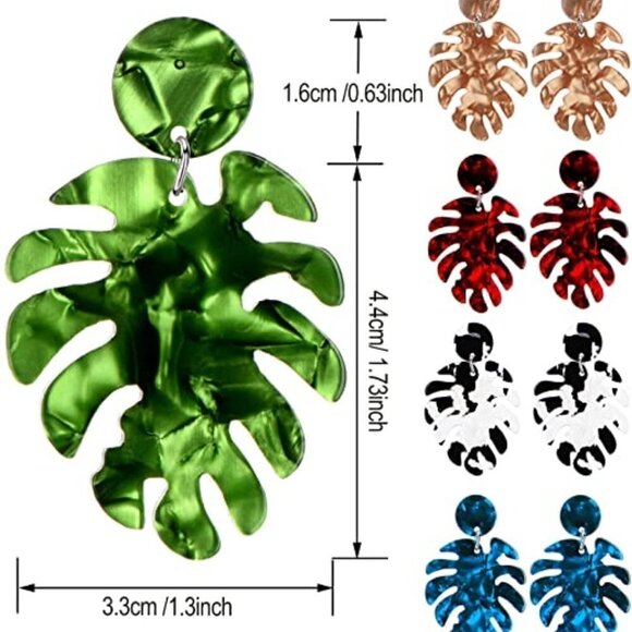 Three Piece Resin Leaves Dangle Fashion Earrings - Picture 5 of 5